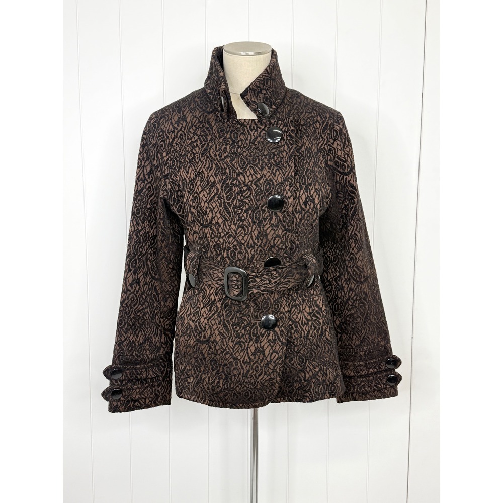 Daytrip Jacquard Belted Coat Women L Brown Black Dark Academia Whimsigoth